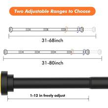 Shower Curtain Rod 31-68 In Adjustable Curtain Rod No Drilling Black Tension Shower Rod Stainless Steel For Bathroom Room Divider,Curtain Rod,Home Decor,Curtain Holder - Black - View 3
