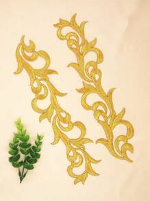 2 pièces Appliqués de fleurs en tissu brodé doré creux avec dos adhésif, accessoires vestimentaires