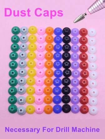 Easy Nail Hot 10pcs Nail Dust Protector Caps 3/32" Shank Nail Drill Bits Anti-Dust Cover Caps For E-File Silicone Dust Stopper Nail Tools(Pink Orange Red Blue White Purple Green Grey Black Yellow)