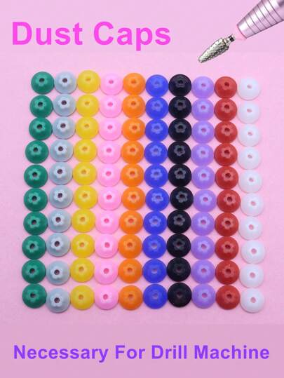 Easy Nail Hot 10pcs Nail Dust Protector Caps 3/32" Shank Nail Drill Bits Anti-Dust Cover Caps For E-File Silicone Dust Stopper Nail Tools(Pink Orange Red Blue White Purple Green Grey Black Yellow)