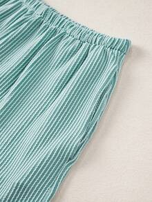 2pcs Plus Size Women Ribbed Knit Loose T-Shirt And Shorts Set - Mint Blue - View 8