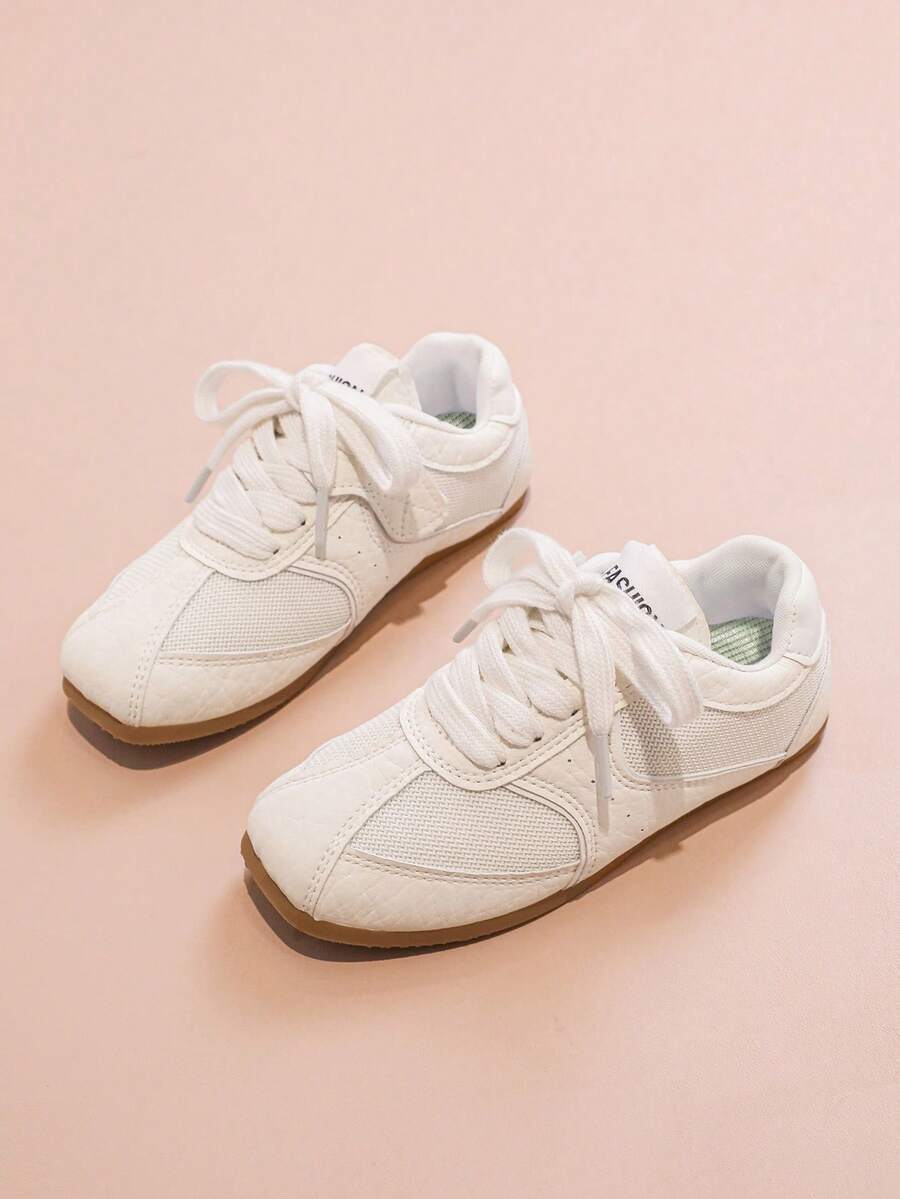 1 Paar modische, niedliche, einfache, lässige Flach-Frühlingssportstiefel für Kinder - Beige - Übersicht 1