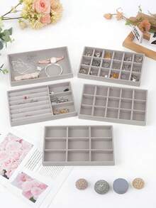 4/1pcsHigh Quality Stackable Velvet Jewelry Trays - Lint Free - - Stackable Fine Jewelry Trays/Racks, Jewelry Drawer Insert Container Display Boxes For Earrings, Rings, Necklaces And Other Jewelry - Organize Your Jewelry Stylishly - Jewelry Tray - View 4