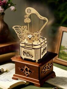 1pc Butterfly Qin Rhyme Music Box - Wooden Decorative Autoplay Musical Box With Harp Design - Multiple SongsVintage-Inspired Gift For Music Lovers, Home Decor, And Collectors,DIY Assembled Handmade,Assembly Building Blocks Model 3D Three-Dimensional Puzzle Room Decoration Stuff,Halloween,Christmas,Birthday Gifts