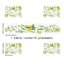 1pc/5pcs/7pcs, Home Decor, Summer Style Lemon Pattern Polyester Printed Table Runner With 6 Placemats - Polyester, Rectangle, Holiday Decorative Fabric Table Runner, Home Decor, Kitchen & Dining Table Decoration, Room Decor, Table Runner
