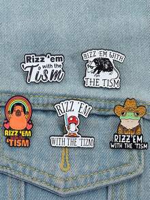 5Pcs Rizz Em With The Tism Enamel Pin Custom Metal Brooches Cartoon Animal Frog Brooches Backpack Lapel Badge Jewelry Gift For Friend - Multicolor - View 2