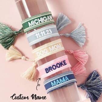 Personalized Bracelet Embroidered With Tassels / Any Letters, Numbers Or Words / Friendship Bracelet / Embroidered Bracelet / Name Bracelet Mother's Days Gift,Pink,Grey,Green,Blue,Stylish,Colorful,Vintage,Simple,Unisex,Casual,Cuties,Custom,Personalized,Unique,Ideal Gifts For Him,Ideal Gifts For Her,Her,Boyfriend,Girlfriend,Dad,Mom,Family,Friends,For Anniversaries,For Birthdays,For Graduation,For Prom,For Party,Jewelry & Watches,Season Picks,Elegant Outfit