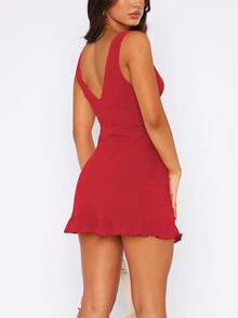 European And American Style Women's Summer New Sexy V-Neck Asymmetrical Backless Mini Dress, Versatile Party Cocktail Red Dress - Red - View 5