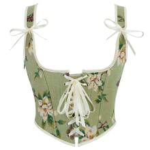 Alivila.Y Fashion Womens Vintage Floral Print Underbust Corset Tops Vintage Boned Corset Belt Corset Vest - 綠色 - 查看 1