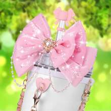 Accesorios con brillo para taza de 30oz, 40oz, 20oz con asa, incluye: tapa decorativa con lazo y pajita, pajita con lazo decorativo, correa de manija de botella de agua, funda de silicona para taza, cadena con dije, regalo ideal para el Día de San Valentín, Día de la Madre, útiles escolares