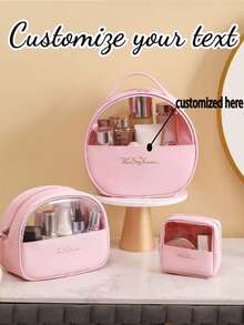 3pcs Customizable Waterproof Makeup Bag, Travel Toiletry Organizer, Large Capacity Cosmetic Storage Bag, Multi-Function Handbag, Unique And Personalized Gift (Name, Illustration, Text) - Multicolor - View 2