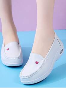 女士时尚护士鞋，软底休闲鞋，白色套脚坡跟鞋，适合室内/室外医院护理工作，防滑减震轻便工作鞋，保暖透气，四季皆宜