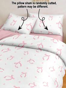 Juego de Funda Nórdica de 3 Piezas con Estampado Digital Lindo de Corazón Rosa y Lazo (1 Funda Nórdica + 2 Fundas de Almohada, Sin Relleno), Fibra de Poliéster Ligera Suave y Agradable para la Piel para Dormitorio, Dormitorio, Todas las Estaciones