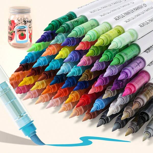 علامات طلاء أكريليك، مجموعة 9 قطع من أقلام الطلاء الأكريليك ذات فرشاة ناعمة ، مع 14 لون احترافي للرسم على الصخور والسيراميك والخشب والقماش والزجاج والحجر والقماش وصناعة البطاقات والأدوات الفنية الرجوع إلى المدرسة