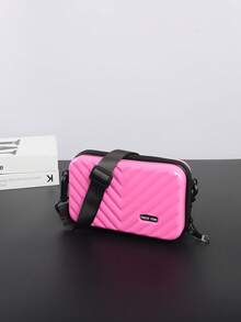 Mini Rhombus Pattern PVC Water-Resistant Hard Shell Shoulder Bag, Casual & Versatile For Men School Supplies - Hot Pink - View 2