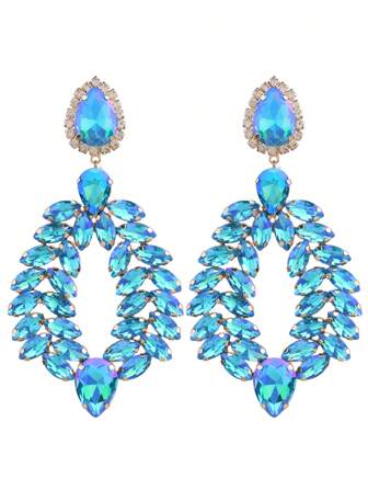 sehuoran 波西米亚风女款耳环金色水晶AB个性耳环选美时尚女士婚礼新娘饰品水钻