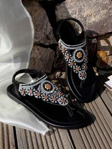 Women's Newest Style Roman Sandals, Bohemian Style Women's Flat Sandals In Brown Color - Black Diamond - View 5