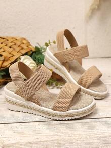 Girls' Simple Solid Color Elastic Comfortable Thick Sole Summer Sandals, Rope Platform Thick Bottom Sandals (Run Small)