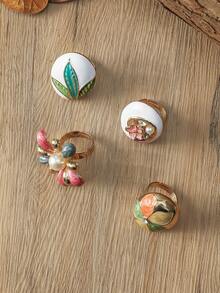 1pc Bohemian Enamel Flower Open Ring - Multicolor - View 2