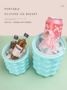 1pc- Outdoor Round Plastic Ice Bucket With Lid, Silicone Ice Bucket, Bar Double Champagne Wine Beer Bucket, Ice Cube Mold Ice Tray, Large Silicone Ice Bucket, (2 In 1) Ice Maker, Round, Portable, Outdoor, Home (Sky Blue) - Multicolor - View 1