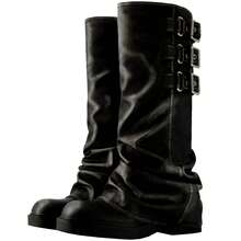 Punk Knee High Boots For Women Fold Over Chunky Low Heel Platform Boots Pull-On Fashion Solid Color Party Shopping Halloween Versatile Slouch Boots Women - 黑色 - 查看 5