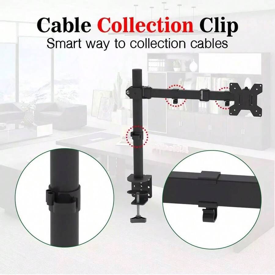 SINGLE ARM DESK MOUNT LCD LED COMPUTER MONITOR BRACKET STAND 13-27" SCREEN TV UK - Black - View 1