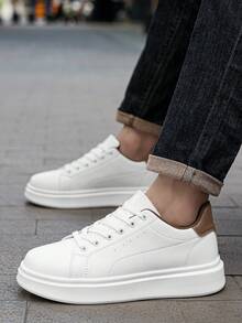 男士经典黑白拼色系带休闲运动鞋，小众时尚字母印花舒适厚底运动鞋，情侣鞋