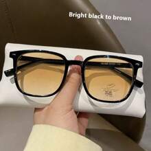 1pc Premium Color-Changing Black Frame Glasses , Transition From Black To Grey To Brown, Stylish Fashion Glasses Suitable For Sun Protection, Office, Computer Use, No-Makeup Face Wear For Summer Beach Vacation,Outdoor,Travel