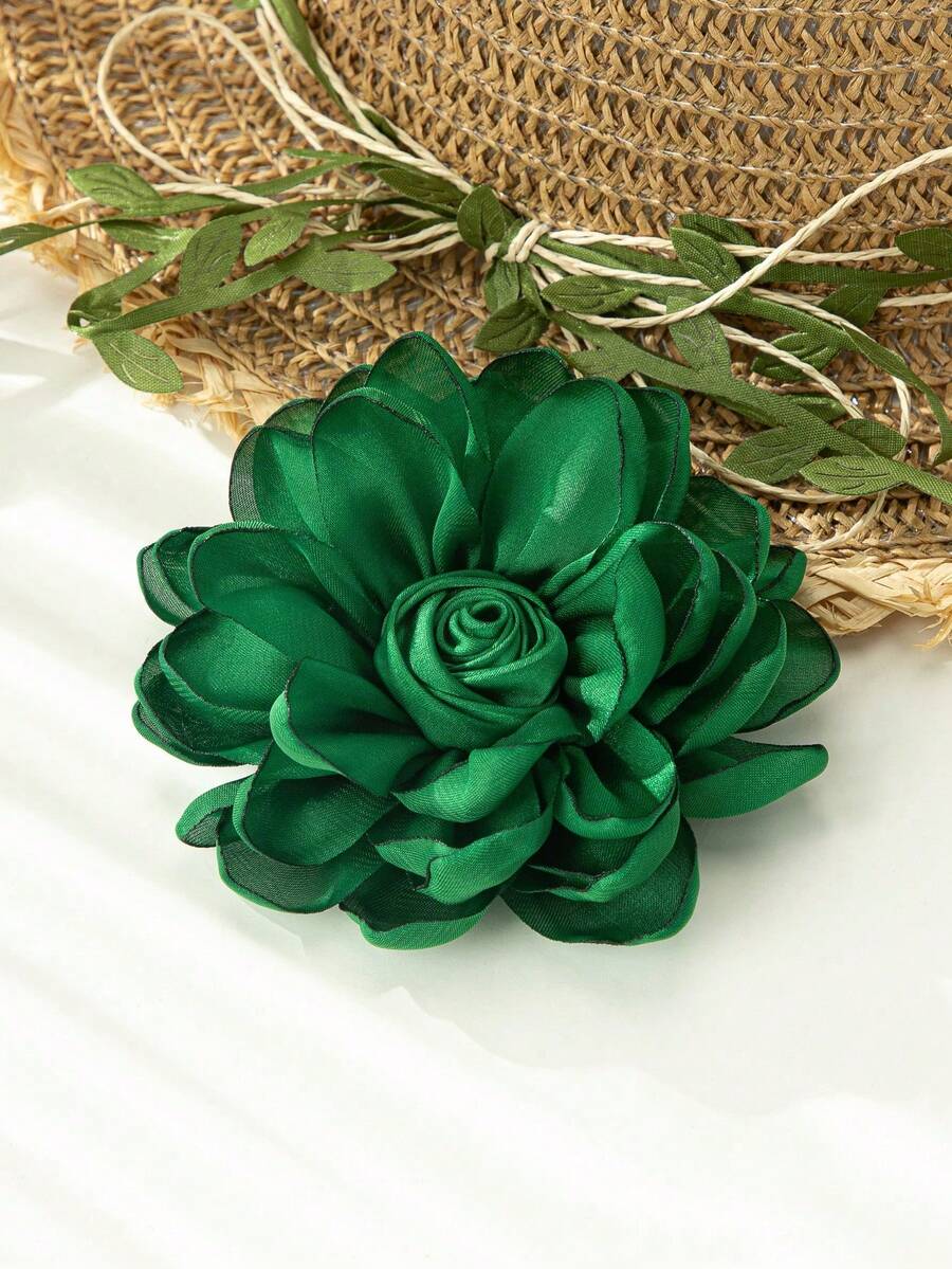 1pc Handmade Black Flower Edged Fashion Brooch, Unisex Holiday Party Accessory - Green - View 1