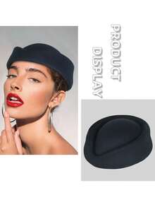 1 件欧洲、美国、英国复古空姐风格女士毡羊毛贝雷帽，优雅女士茶会帽，适合婚礼、派对、仪式、休闲装，四季皆宜