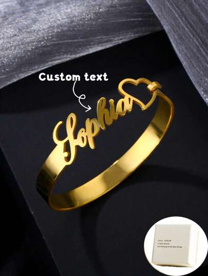 Custom Stainless Steel Bracelet With Personalized Tag, Letter, Heart Pendant Bracelet For Women, Wedding Gifts Valentine's Day, Christmas, White Day, Confession Gifts