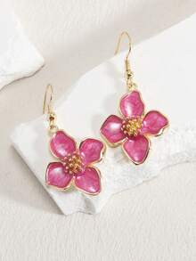 1 对时尚、优雅、奢华、甜美、简约、多功能珐琅 4 瓣、5 叶、6 雏菊花卉耳环，粉色、白色、洋红色、橙色、紫色、红色、绿色，适合春夏季日常和节日穿着 - 玫紅色 - 查看 4