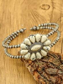 1 pulseira de contas de design aberto estilo boêmio com incrustações de turquesa, pulseira vintage feminina de contas