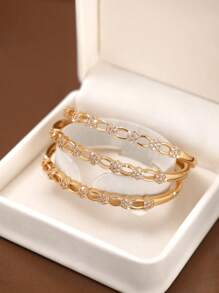 1/2/3 piezas Clásico de moda Siete flores adornan el brazalete de oro hueco para mujeres con diámetro de 60 mm que se puede abrir, apto para uso diario de las mujeres, sin incluir la caja