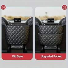 1pc Large Capacity Multipurpose Car Organizer Storage Bag, Faux Leather Seat Back Hanging Pouch With 3 Pockets - Black - View 6