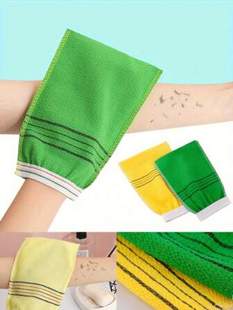 6 Piecess Single Layer Double Sided Bath Towel Hotel Bath Towel Sauna Bathing Bath Glove Back Scrub Mud And Ash, Household Bath Towel, Exfoliating Shower Glove And Towel, Massage And Body Scrub, Body Scrub Shower Accessories, Exfoliating Shower Glove With Matching Bath Towel Set - Soft Body Scrub Glove For Massage And Personal Care, Shower Accessories