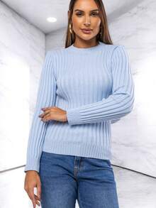 Cacharrel Women's Modal Knit Long Sleeve Ribbed Blouse - Azul - Ver 3