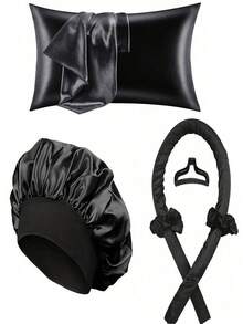 10-delars set med hårstylingverktyg för sömn, locktång, 1 sidenörngott för hår och hud, Queen-set, värmefritt locktångsset för siden, locktång för natten, 1 mjuk ögonmask för sömn, 1 nattmössa för sömn, set med nödvändiga sömnverktyg - Svart - Visa 15