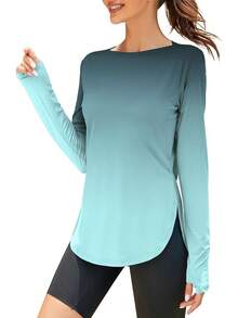 ZHENWEI Women's Long Sleeve Sun Shirt UV Protection Workout Tops Lightweight UPF 50+ Golf Gym Hiking Shirts Outdoor Clothing - 黑色藍色紮染 - 查看 1
