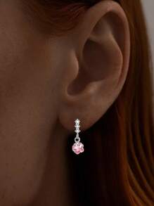 1 pièce Boucle d'oreille à fleur en cristal avec pompon en argent sterling 925 pour femme, mariage, fête, bijoux, cadeaux, accessoires mode, créatif