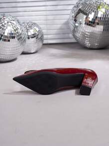 Fashion Plus Size Women's Pointed Toe High Heel Shoes, Burgundy Color With Buttons, Comfortable, Spring/Autumn