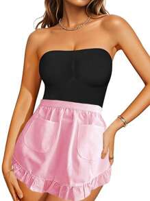 1pc Polyester Princess Style Half Apron, Thickened Cute Waist Tie Pocket Apron, Fashion Household Kitchen Work Wear