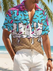 Camisa de hombre con estampado 3D de pastel de helado de verano