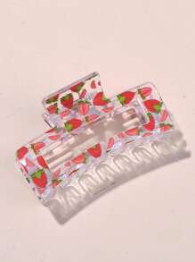 1pc Women's Medium Size Lemon Fruit Print Square Hair Claw, Sweet And Adorable Resin Fruit Print Hair Clip Hairpin Hair Clips Hair Jaw Clip Hair Clamps Hair Clutch Hair Catcher Clip