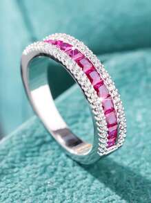 1 st. Elegante asymmetrische rand brede eternity band ring met synthetische kubieke zirkonia, veelzijdig ontwerp voor mannen en vrouwen, geschikt voor dagelijks gebruik, bijeenkomsten, cadeaus voor de feestdagen en geliefden
