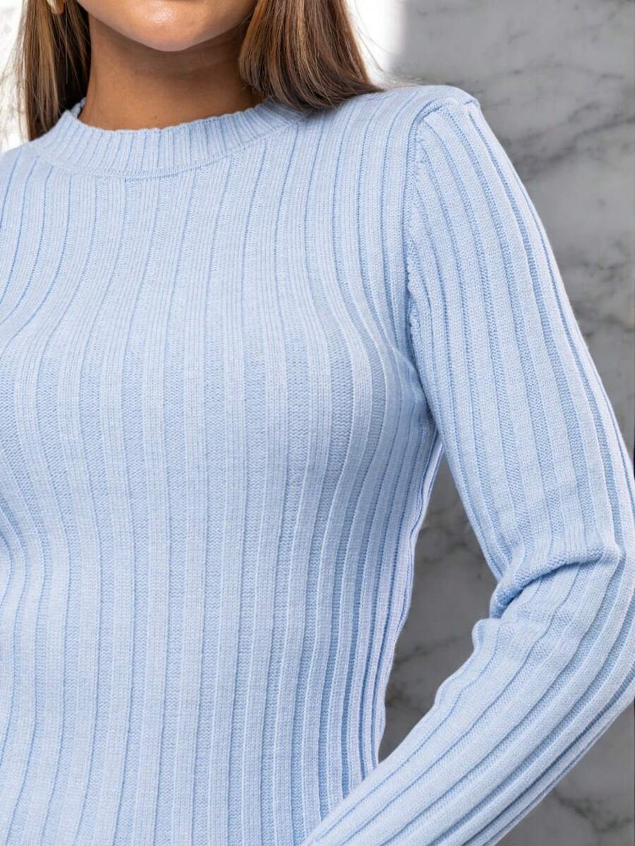 Cacharrel Women's Modal Knit Long Sleeve Ribbed Blouse - Azul - Ver 1
