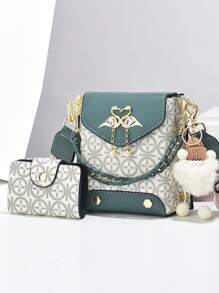 2 Peças Conjunto de Bolsas Miniatura para Celular - Bolsas de Ombro e Transversal com Estampa da Moda