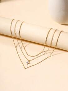 Fashionable Minimalist Multi-Layer Square Diamond Ladies' Necklace, Chain & Diamond Pendant Necklace For Women