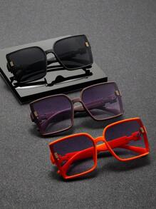 1pc Fashionable Fashion Glasses, Unisex Gift, Korean Style Casual Vacation Decorative Luxury Beach Versatile Photo Props Big Frame Square Floral Arm H-Logo Glasses