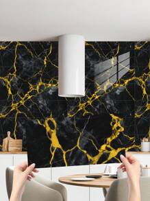 10 pegatinas adhesivas de vinilo de Salpicadero de PVC de mármol artificial autoadhesivo, pegatinas de pared autoadhesivas de corte DIY, resistentes al calor para salpicaderos de azulejos en paredes de baño y cocina, cocina, chimenea, lavadero, paredes de caravana, a prueba de agua, también para sala de estar, dormitorio y pared posterior de TV (5.9/7.87/11.8/15.7/11.4 X 22.4 pulgadas)